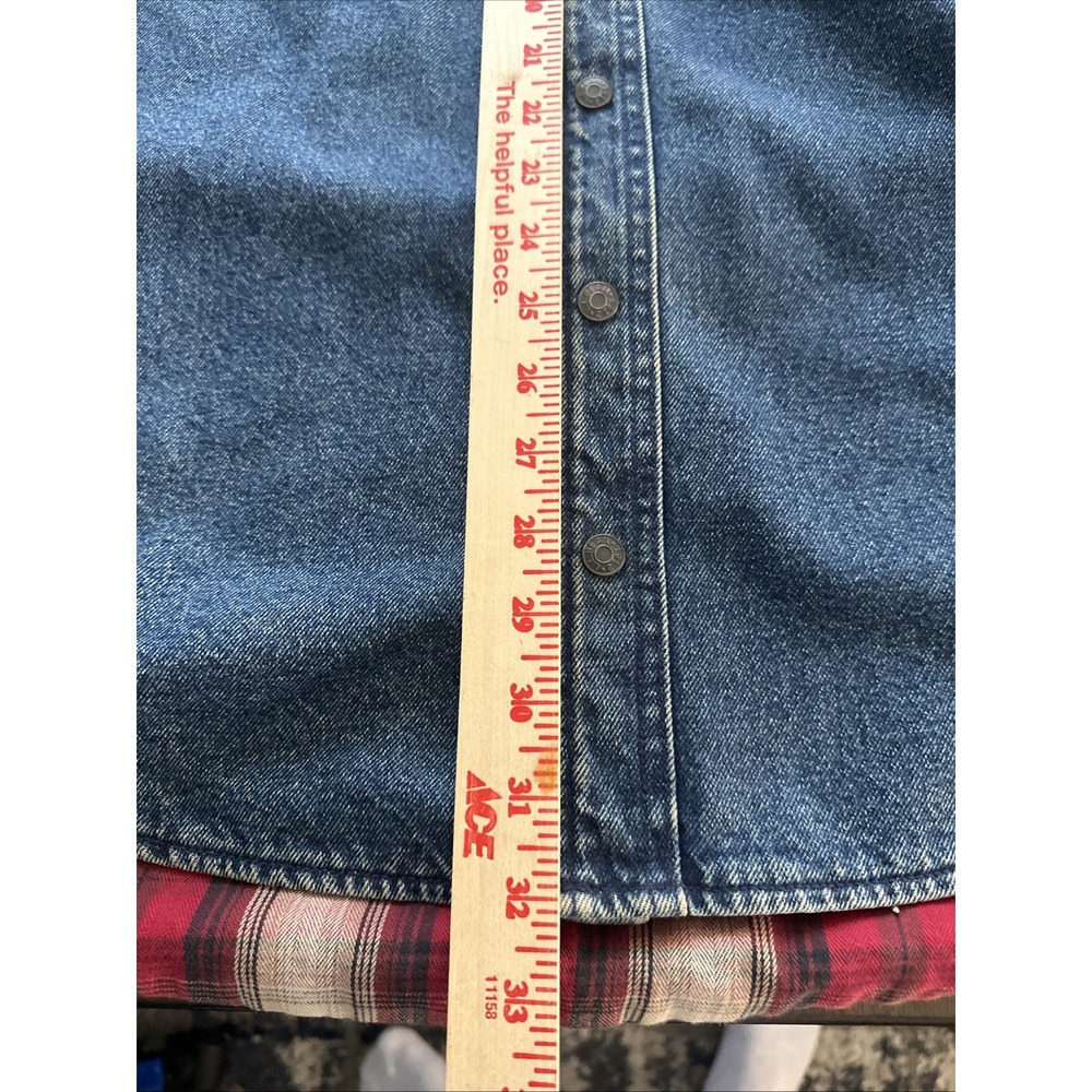 Vintage L.L. BEAN Mens Sz Large Denim Shacket Red Plaid Lined Shirt Heavyweight - Picture 6 of 7